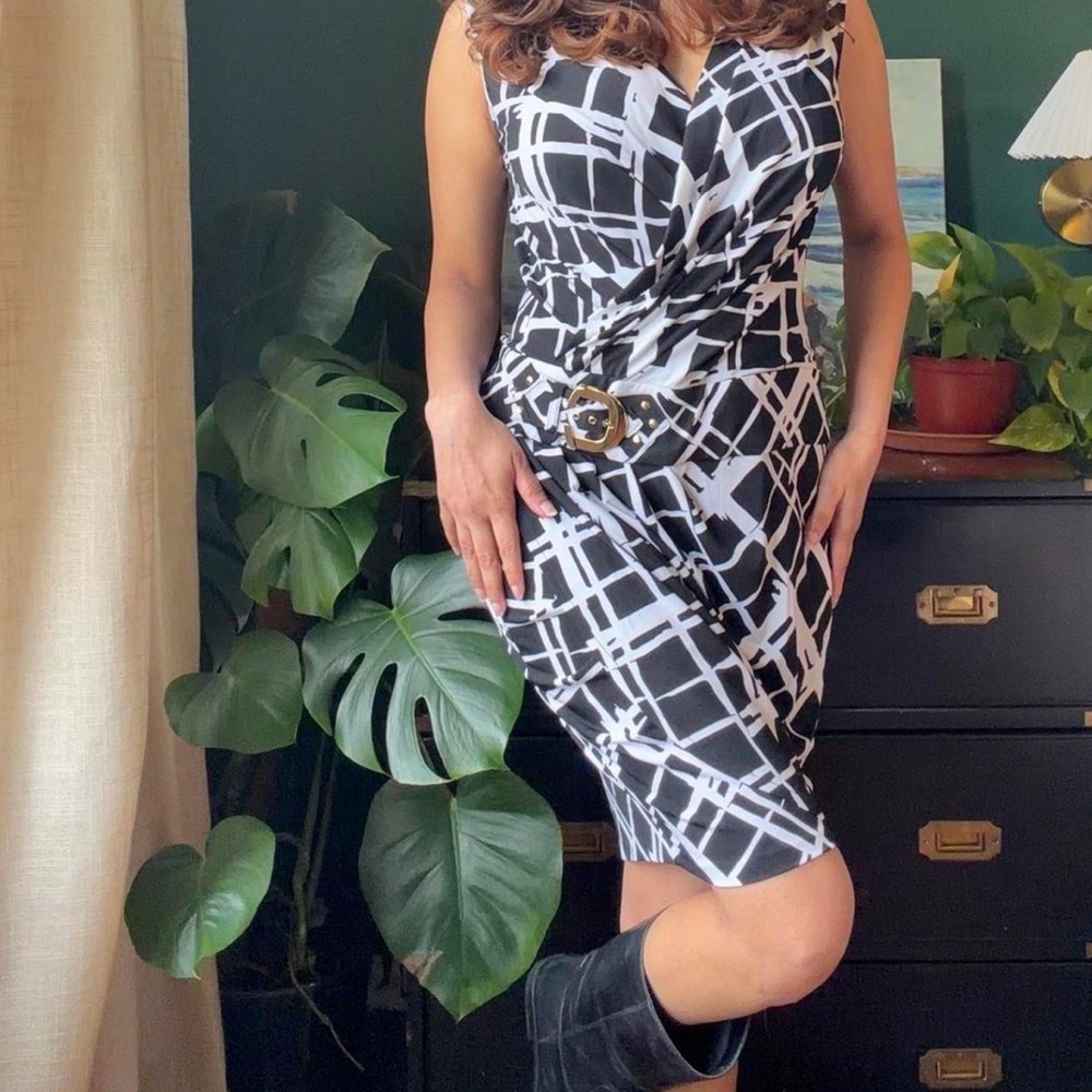 Cache Black and White Dropwaist Dress